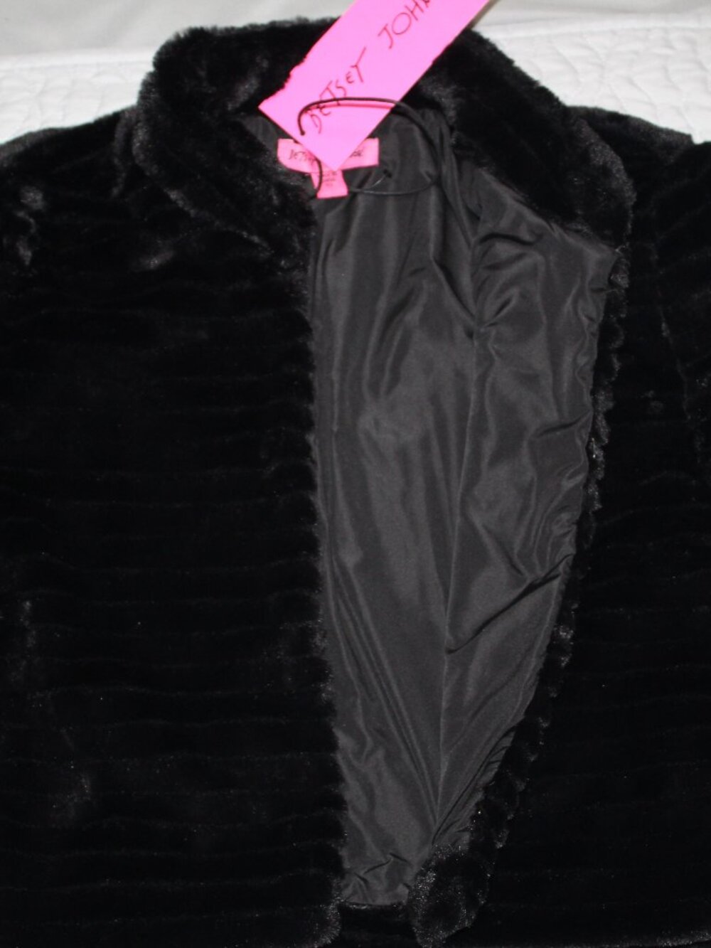 NWT Betsey Johnson Faux Fur Mini Chubby Black Crop Jacket Size XS